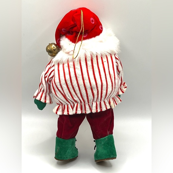 Santa Claus Soft Fabric Christmas Ornament Red White Stripes Jacket 8.5 in - Picture 4 of 7